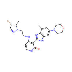 Cc1cc(N2CCOCC2)cc2[nH]c(-c3c(NCCn4ncc(Br)c4C)cc[nH]c3=O)nc12 ZINC000029040959