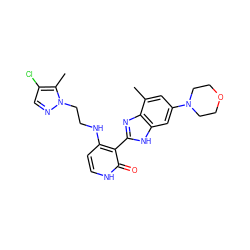 Cc1cc(N2CCOCC2)cc2[nH]c(-c3c(NCCn4ncc(Cl)c4C)cc[nH]c3=O)nc12 ZINC000029040963