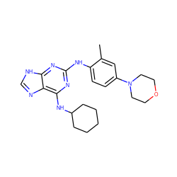 Cc1cc(N2CCOCC2)ccc1Nc1nc(NC2CCCCC2)c2nc[nH]c2n1 ZINC000068246140