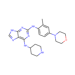 Cc1cc(N2CCOCC2)ccc1Nc1nc(NC2CCNCC2)c2nc[nH]c2n1 ZINC000084655140