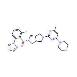 Cc1cc(N2CCOCC2)nc(N2C[C@H]3CN(C(=O)c4c(F)cccc4-n4nccn4)C[C@H]3C2)n1 ZINC000116822976