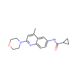 Cc1cc(N2CCOCC2)nc2ccc(NC(=O)C3CC3)cc12 ZINC000008584253