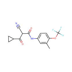 Cc1cc(NC(=O)C(C#N)C(=O)C2CC2)ccc1OC(F)(F)F ZINC000100785076