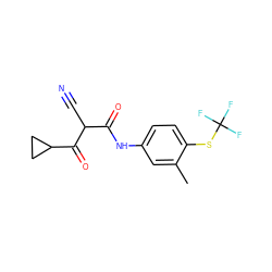 Cc1cc(NC(=O)C(C#N)C(=O)C2CC2)ccc1SC(F)(F)F ZINC000100785190