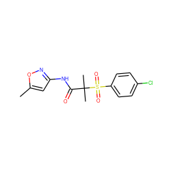 Cc1cc(NC(=O)C(C)(C)S(=O)(=O)c2ccc(Cl)cc2)no1 ZINC000040878184