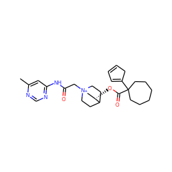 Cc1cc(NC(=O)C[N+]23CCC(CC2)[C@@H](OC(=O)C2(C4=CC=CC4)CCCCCC2)C3)ncn1 ZINC000103291438