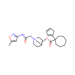 Cc1cc(NC(=O)C[N+]23CCC(CC2)[C@@H](OC(=O)C2(C4=CC=CC4)CCCCCC2)C3)no1 ZINC000103288794