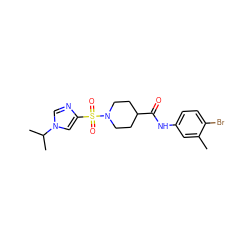 Cc1cc(NC(=O)C2CCN(S(=O)(=O)c3cn(C(C)C)cn3)CC2)ccc1Br ZINC000064957676