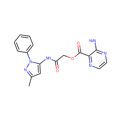 Cc1cc(NC(=O)COC(=O)c2nccnc2N)n(-c2ccccc2)n1 ZINC000010141348