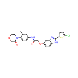 Cc1cc(NC(=O)COc2ccc3[nH]c(-c4ccc(Cl)s4)nc3c2)ccc1N1CCOCC1=O ZINC000027204254