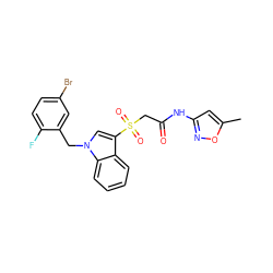 Cc1cc(NC(=O)CS(=O)(=O)c2cn(Cc3cc(Br)ccc3F)c3ccccc23)no1 ZINC000064469004