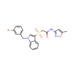 Cc1cc(NC(=O)CS(=O)(=O)c2cn(Cc3cccc(Br)c3)c3ccccc23)no1 ZINC000061947083