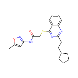 Cc1cc(NC(=O)CSc2nc(CCC3CCCC3)nc3ccccc23)no1 ZINC000001356002