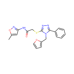 Cc1cc(NC(=O)CSc2nnc(-c3ccccc3)n2Cc2ccco2)no1 ZINC000000779155