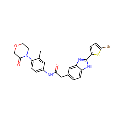 Cc1cc(NC(=O)Cc2ccc3[nH]c(-c4ccc(Br)s4)nc3c2)ccc1N1CCOCC1=O ZINC000027212316