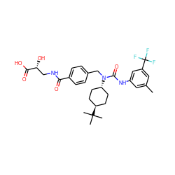 Cc1cc(NC(=O)N(Cc2ccc(C(=O)NC[C@@H](O)C(=O)O)cc2)[C@H]2CC[C@H](C(C)(C)C)CC2)cc(C(F)(F)F)c1 ZINC000261148821