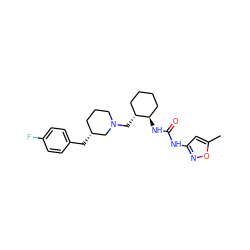 Cc1cc(NC(=O)N[C@@H]2CCCC[C@H]2CN2CCC[C@@H](Cc3ccc(F)cc3)C2)no1 ZINC000013613352