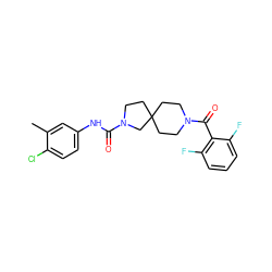 Cc1cc(NC(=O)N2CCC3(CCN(C(=O)c4c(F)cccc4F)CC3)C2)ccc1Cl ZINC000096285129