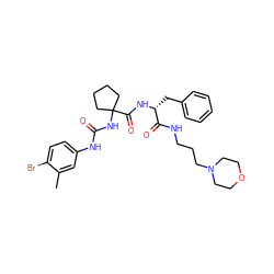 Cc1cc(NC(=O)NC2(C(=O)N[C@H](Cc3ccccc3)C(=O)NCCCN3CCOCC3)CCCC2)ccc1Br ZINC000028711605