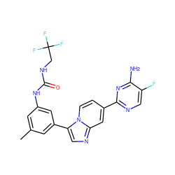 Cc1cc(NC(=O)NCC(F)(F)F)cc(-c2cnc3cc(-c4ncc(F)c(N)n4)ccn23)c1 ZINC000169704733