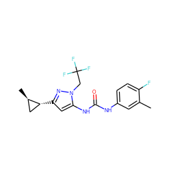 Cc1cc(NC(=O)Nc2cc([C@@H]3C[C@H]3C)nn2CC(F)(F)F)ccc1F ZINC000299827160