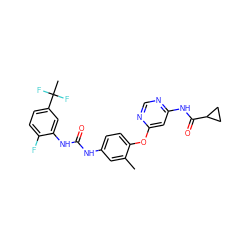 Cc1cc(NC(=O)Nc2cc(C(C)(F)F)ccc2F)ccc1Oc1cc(NC(=O)C2CC2)ncn1 ZINC001772600546