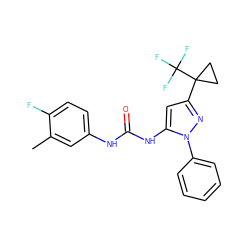 Cc1cc(NC(=O)Nc2cc(C3(C(F)(F)F)CC3)nn2-c2ccccc2)ccc1F ZINC000299820959