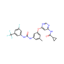 Cc1cc(NC(=O)Nc2cc(F)cc(C(F)(F)F)c2)cc(Oc2cc(NC(=O)C3CC3)ncn2)c1 ZINC001772635419