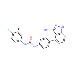 Cc1cc(NC(=O)Nc2ccc(-c3ccnc4[nH]nc(N)c34)cc2)ccc1F ZINC000029129234