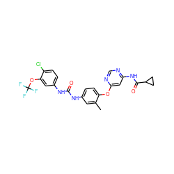 Cc1cc(NC(=O)Nc2ccc(Cl)c(OC(F)(F)F)c2)ccc1Oc1cc(NC(=O)C2CC2)ncn1 ZINC001772644933