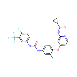 Cc1cc(NC(=O)Nc2ccc(F)c(C(F)(F)F)c2)ccc1Oc1ccnc(NC(=O)C2CC2)c1 ZINC001772645676