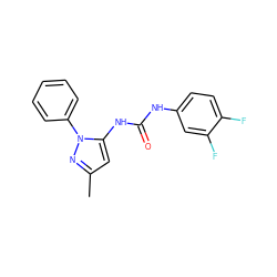 Cc1cc(NC(=O)Nc2ccc(F)c(F)c2)n(-c2ccccc2)n1 ZINC000096024568