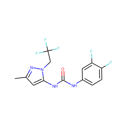 Cc1cc(NC(=O)Nc2ccc(F)c(F)c2)n(CC(F)(F)F)n1 ZINC000096273844