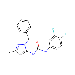 Cc1cc(NC(=O)Nc2ccc(F)c(F)c2)n(Cc2ccccc2)n1 ZINC000065772185