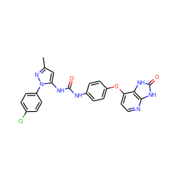 Cc1cc(NC(=O)Nc2ccc(Oc3ccnc4[nH]c(=O)[nH]c34)cc2)n(-c2ccc(Cl)cc2)n1 ZINC000049072740