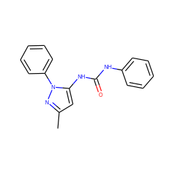 Cc1cc(NC(=O)Nc2ccccc2)n(-c2ccccc2)n1 ZINC000000156110