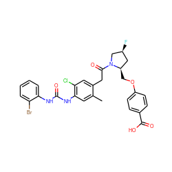 Cc1cc(NC(=O)Nc2ccccc2Br)c(Cl)cc1CC(=O)N1C[C@@H](F)C[C@H]1COc1ccc(C(=O)O)cc1 ZINC000044358687