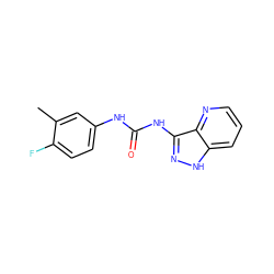 Cc1cc(NC(=O)Nc2n[nH]c3cccnc23)ccc1F ZINC000166877298