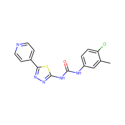 Cc1cc(NC(=O)Nc2nnc(-c3ccncc3)s2)ccc1Cl ZINC000096284264