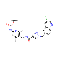 Cc1cc(NC(=O)OC(C)(C)C)nc(C)c1CNC(=O)c1cnn(Cc2ccc3ncc(Cl)cc3c2)c1 ZINC000117498278