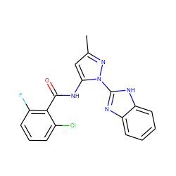 Cc1cc(NC(=O)c2c(F)cccc2Cl)n(-c2nc3ccccc3[nH]2)n1 ZINC000005269964