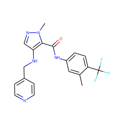 Cc1cc(NC(=O)c2c(NCc3ccncc3)cnn2C)ccc1C(F)(F)F ZINC000028890033