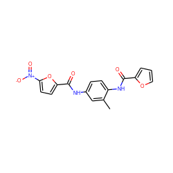 Cc1cc(NC(=O)c2ccc([N+](=O)[O-])o2)ccc1NC(=O)c1ccco1 ZINC000000882234