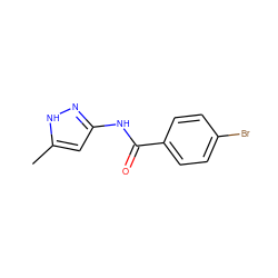 Cc1cc(NC(=O)c2ccc(Br)cc2)n[nH]1 ZINC000013580462