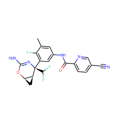 Cc1cc(NC(=O)c2ccc(C#N)cn2)cc([C@@]2(C(F)F)N=C(N)O[C@@H]3C[C@@H]32)c1F ZINC000226118268