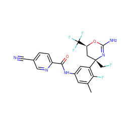 Cc1cc(NC(=O)c2ccc(C#N)cn2)cc([C@]2(CF)C[C@@H](C(F)(F)F)OC(N)=N2)c1F ZINC000223564027