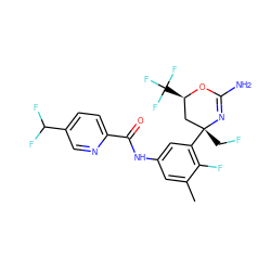 Cc1cc(NC(=O)c2ccc(C(F)F)cn2)cc([C@]2(CF)C[C@@H](C(F)(F)F)OC(N)=N2)c1F ZINC000223539911