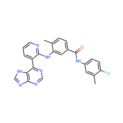 Cc1cc(NC(=O)c2ccc(C)c(Nc3ncccc3-c3ncnc4nc[nH]c34)c2)ccc1Cl ZINC000215319300