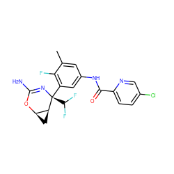 Cc1cc(NC(=O)c2ccc(Cl)cn2)cc([C@@]2(C(F)F)N=C(N)O[C@@H]3C[C@@H]32)c1F ZINC000226089314