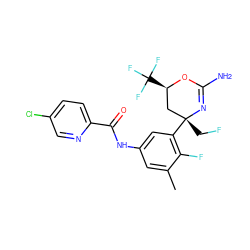 Cc1cc(NC(=O)c2ccc(Cl)cn2)cc([C@]2(CF)C[C@@H](C(F)(F)F)OC(N)=N2)c1F ZINC000223543892